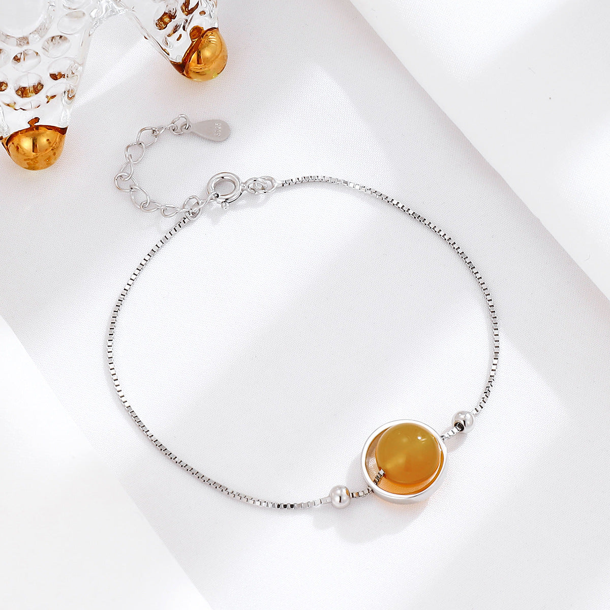 Women's Sier Geometric Circle Citrine Temperamental Minority Fashion Ornament Light Bracelets