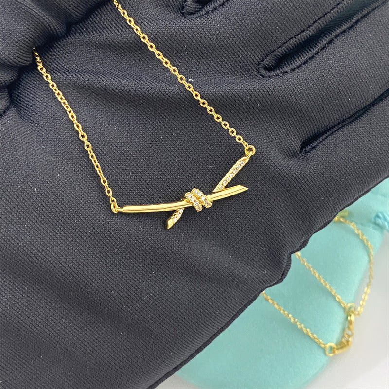 Rope Diamond Knot Electroplated Rose Gold Trendy Unique Pendant Necklaces