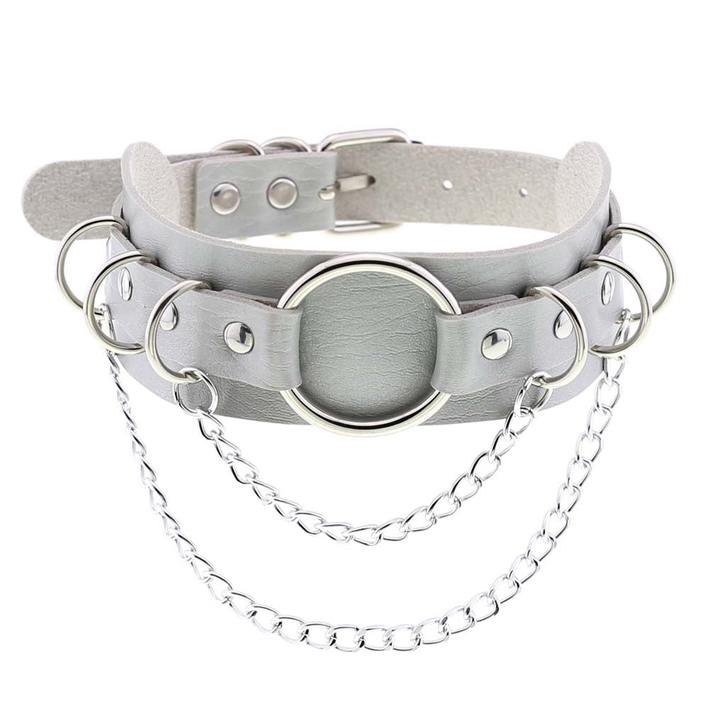 Colliers de clavicule en métal de personnalité en forme de O en cuir Punk