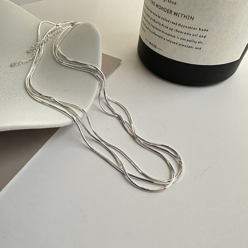 Sier Octagonal Snake Chain Wear Single Item Stackable Simple Necklaces