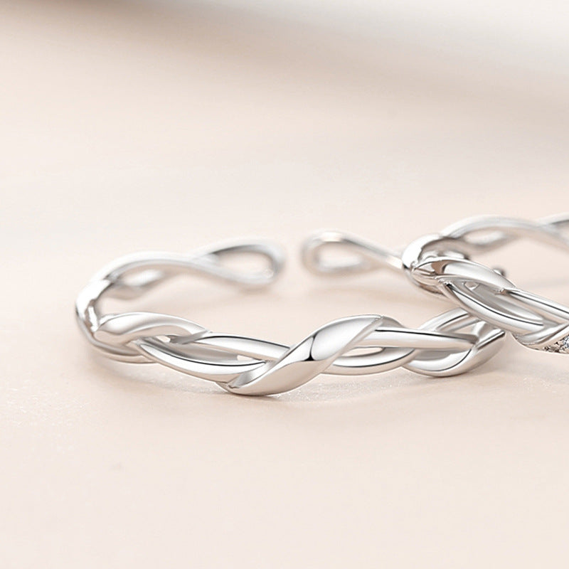Women's Winding Mobius Couple Sterling Sier Pair Simple Rings
