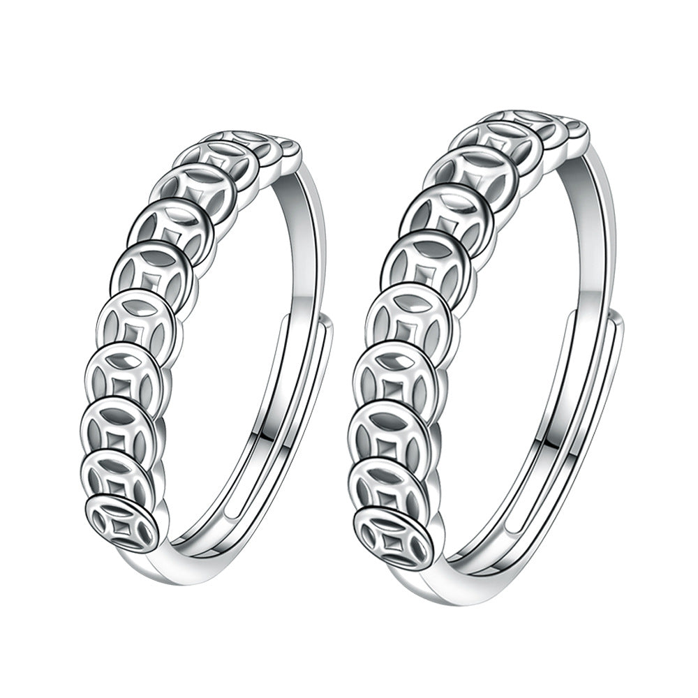 Women's & Men's Drawing Coin Copper Couple Retro Style Cold And Rings