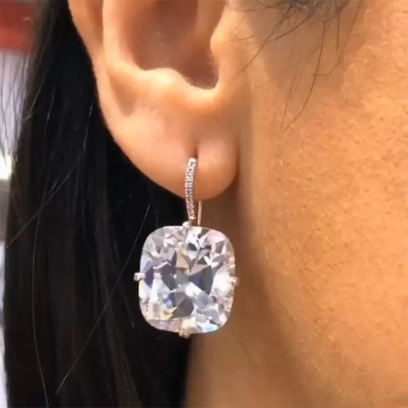Shi Elegant Square Zircon Female Lady Earrings