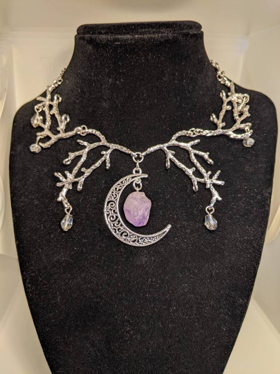 Pendant Purple Natural Crystal Sier Branch Necklaces