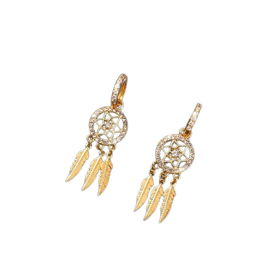 Sier Feather Copper Six-pointed Star Tassel Earrings