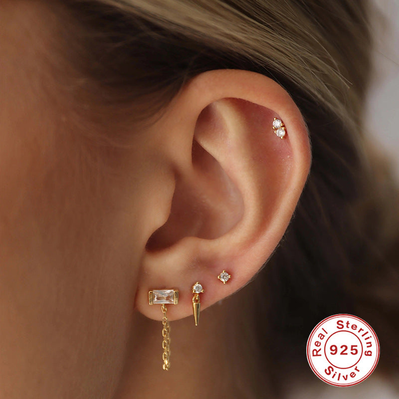 Sterling Sier Set Asymmetric Personalized Fashion Earrings