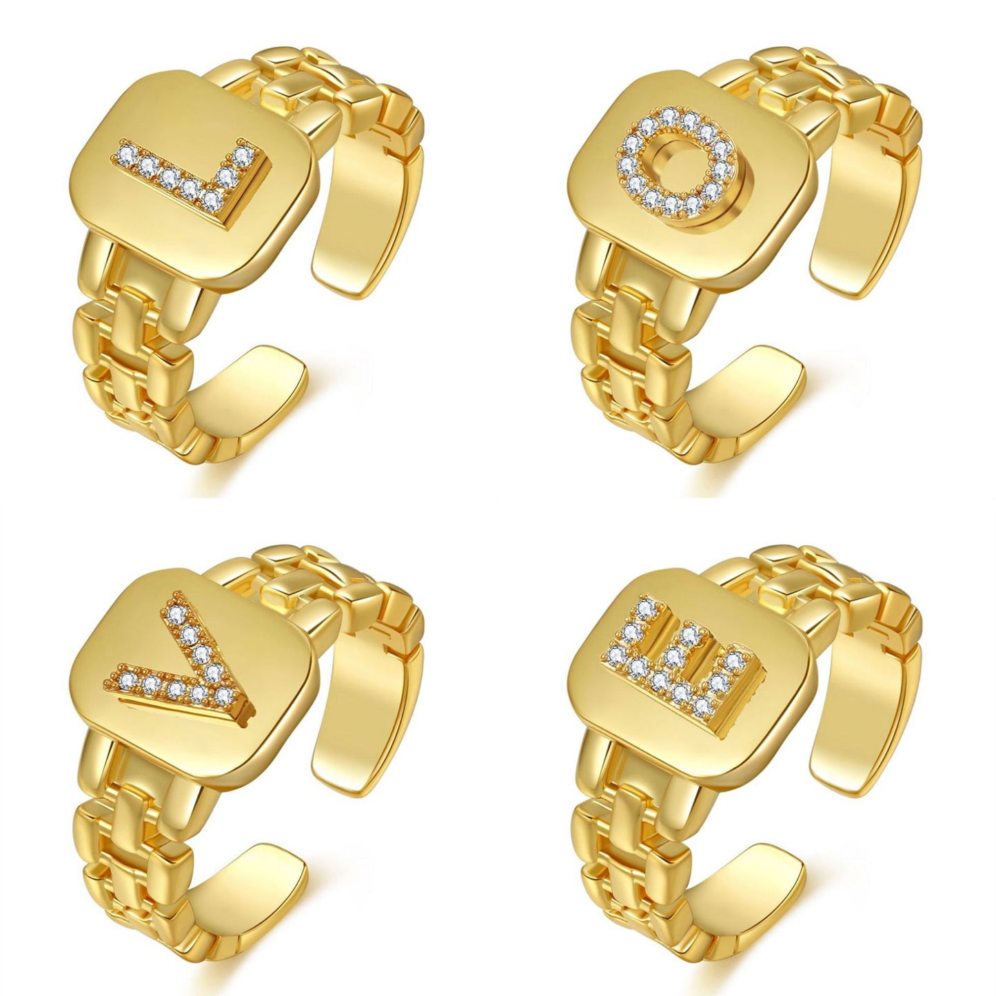 Accessories Letter Series Gold-plated Zircon Strap Rings