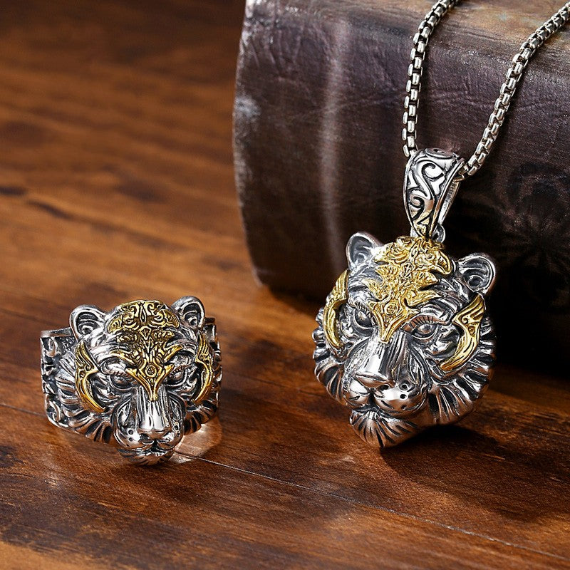 Men's Sier Tiger Head Trendy Adjustable Mouth Hip Rings