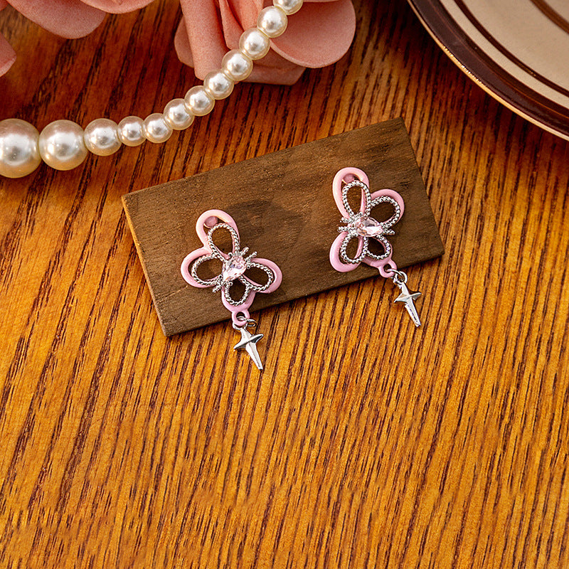 Boucles d'oreilles papillon creuses en forme d'aiguille Sier