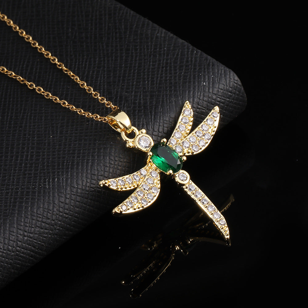 Colliers lumineux pendentif libellule en Zirconium incrusté de Micro or véritable pour femmes