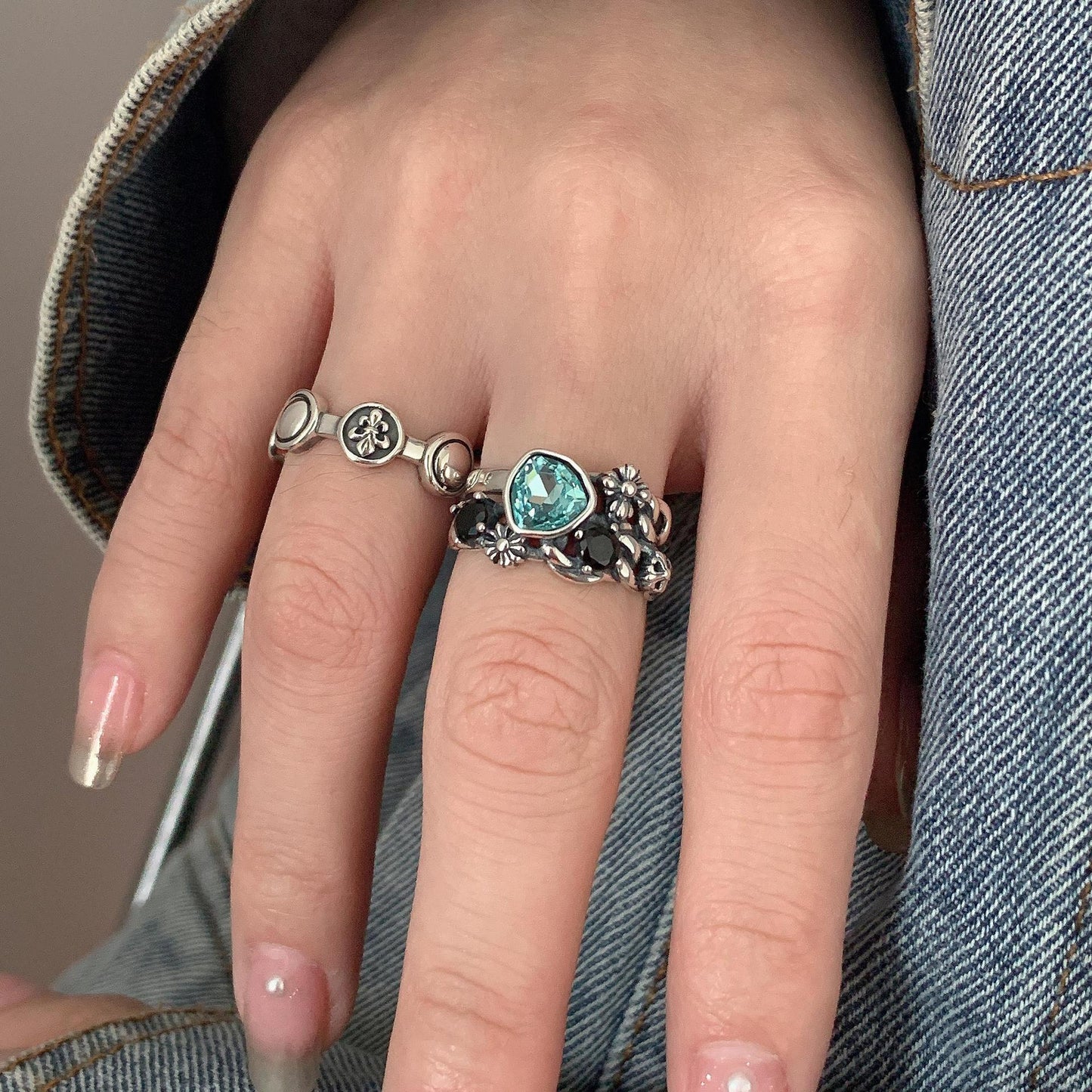 Sier, Kreuz, Weiblich, Retro, Mode, Und, Rings