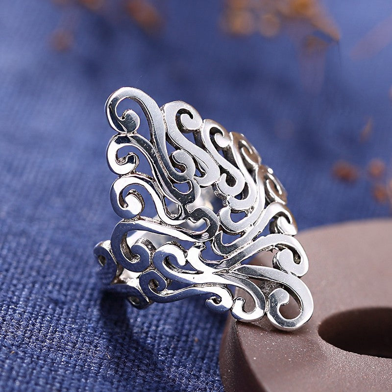 Bagues à motif creux en diamant Chiba Thai Sier pour femmes
