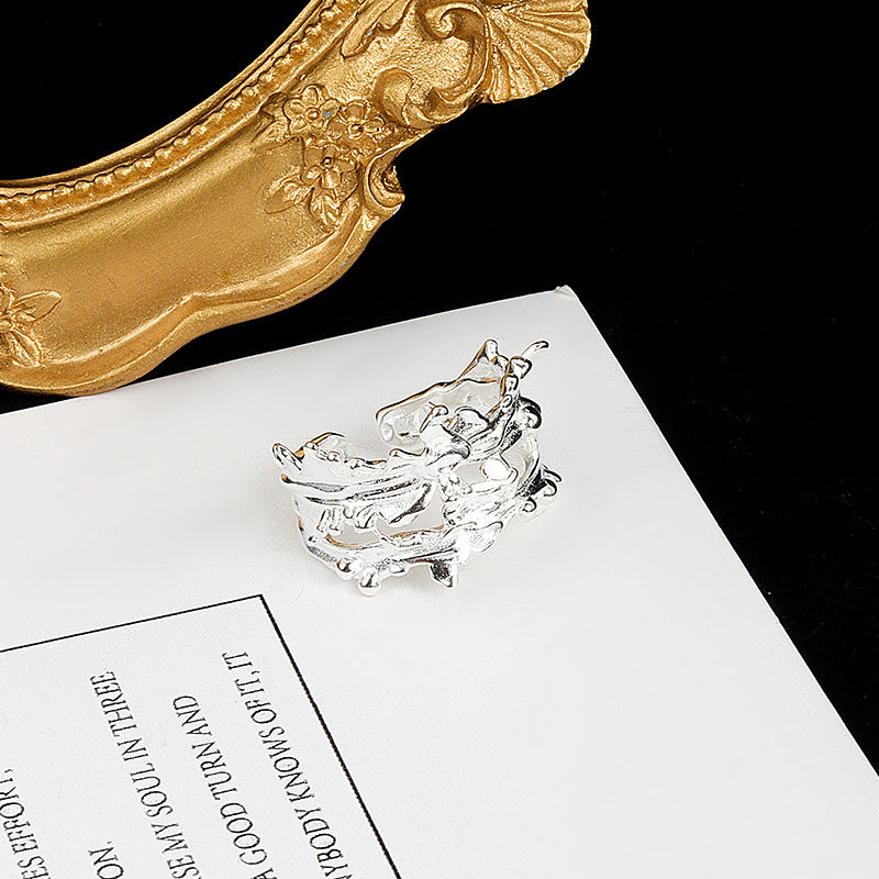 Women's Style Niche Design Minimalist Irregular Wide Texture Rings