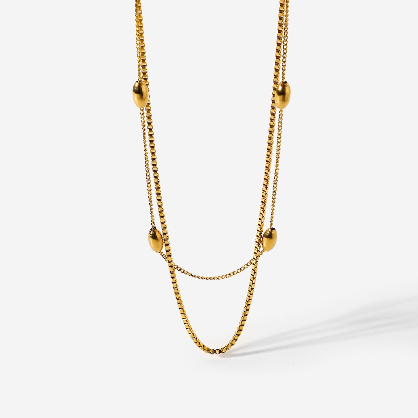 Women's Gold-plated Stainless Steel Ornament Oval Bead Necklaces