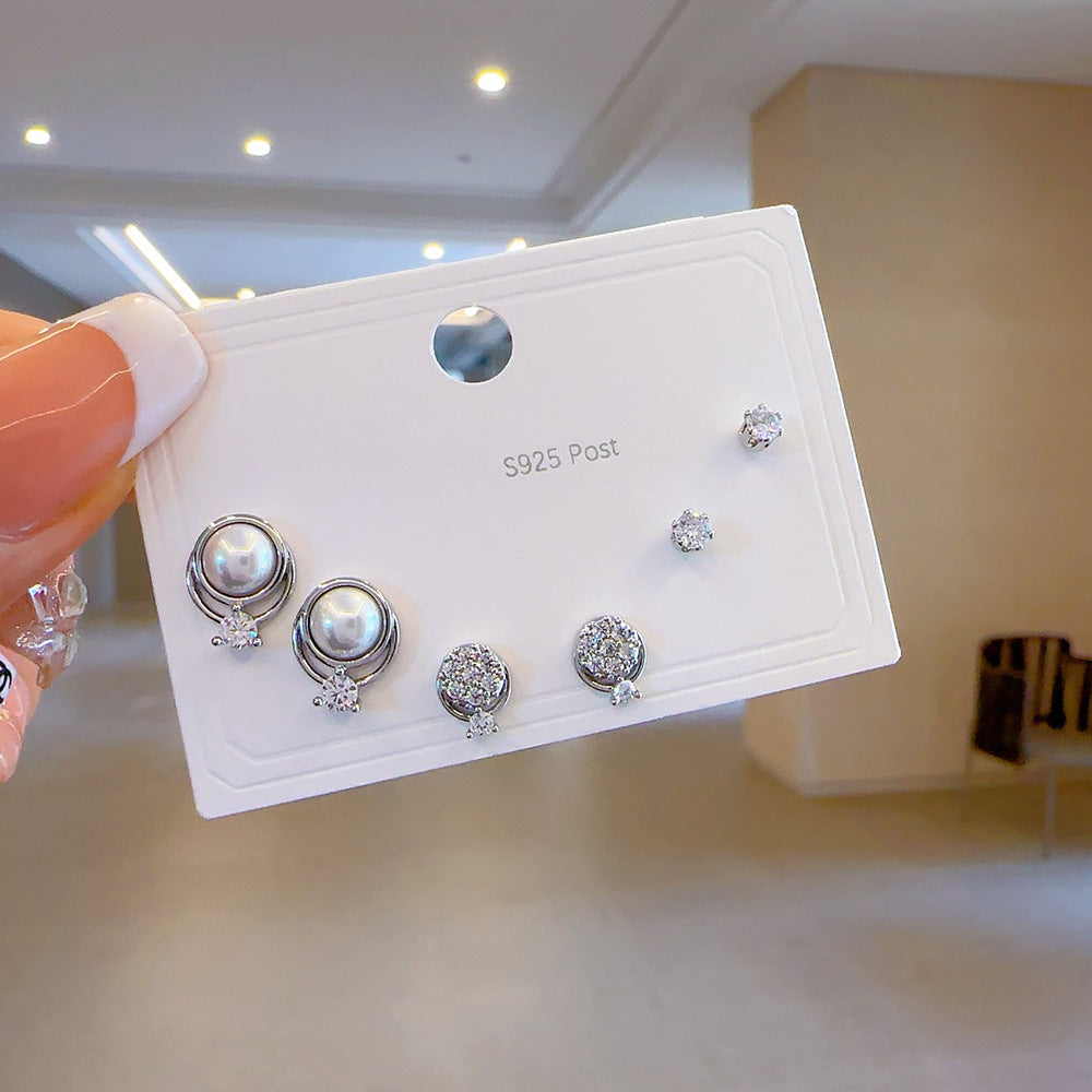 High-grade One Card Three Sier Suit Earrings