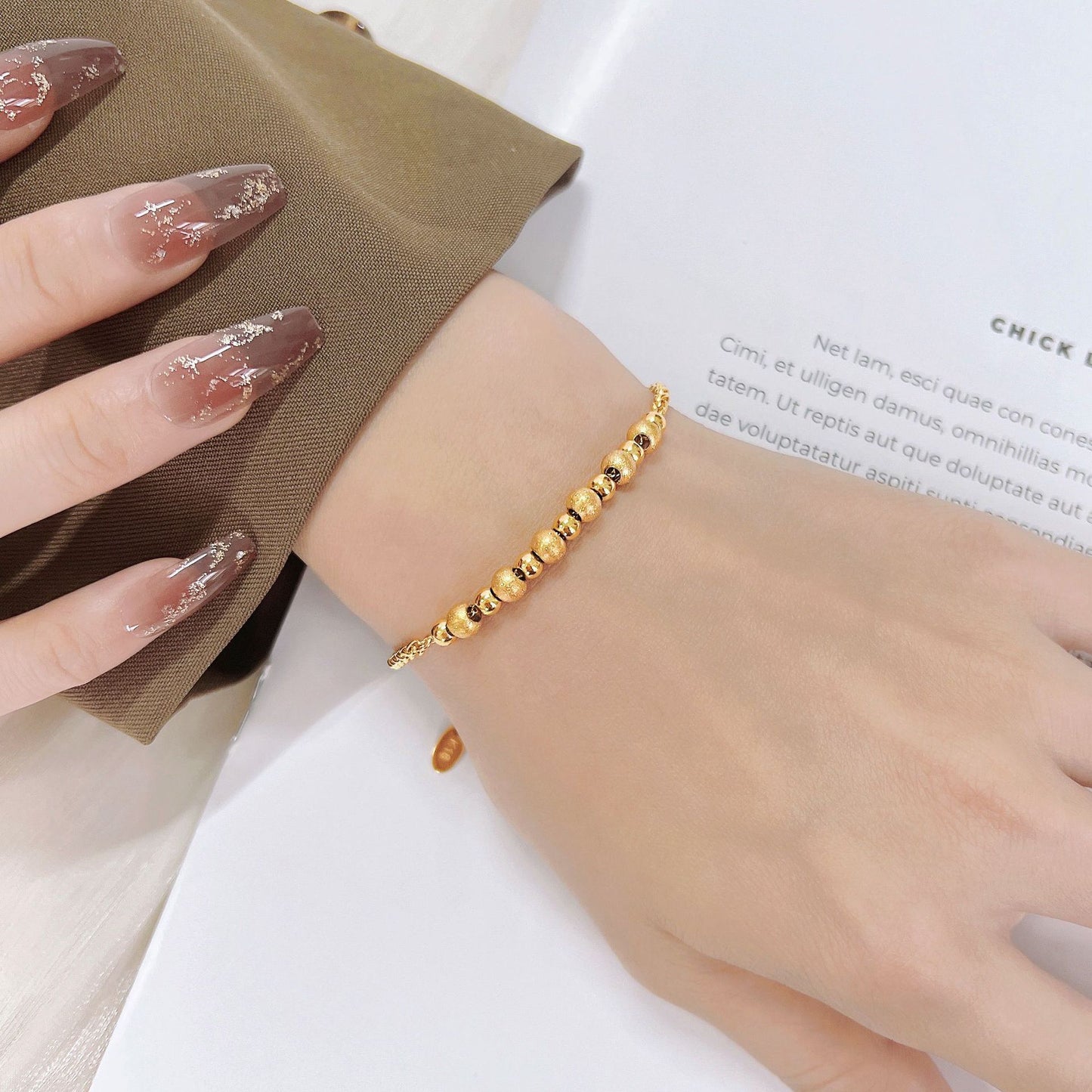 Beads Female Frosted Round Polished Gold Plated Titanium Bracelets