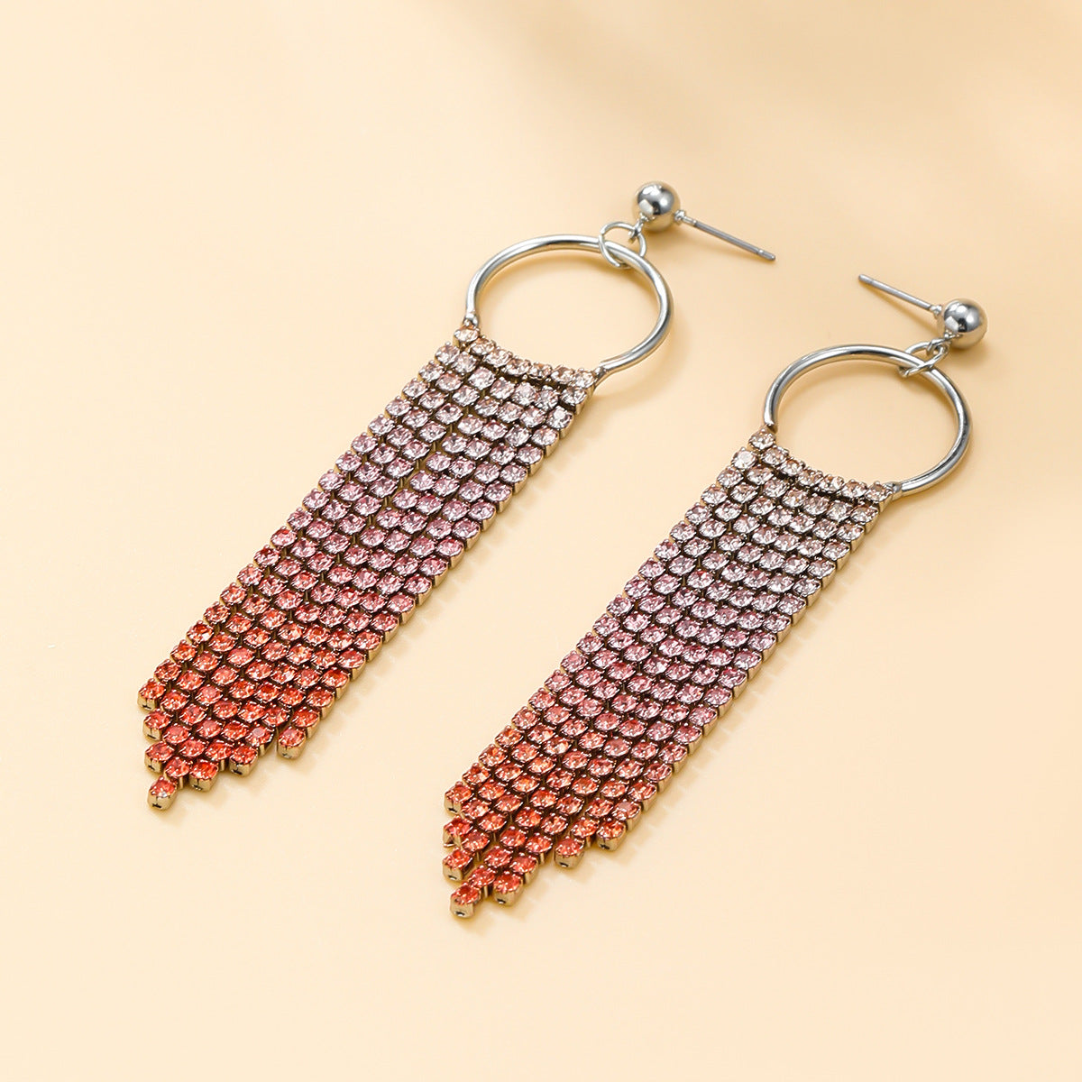 Tassel Gradient Color Female Exaggerated Long Earrings