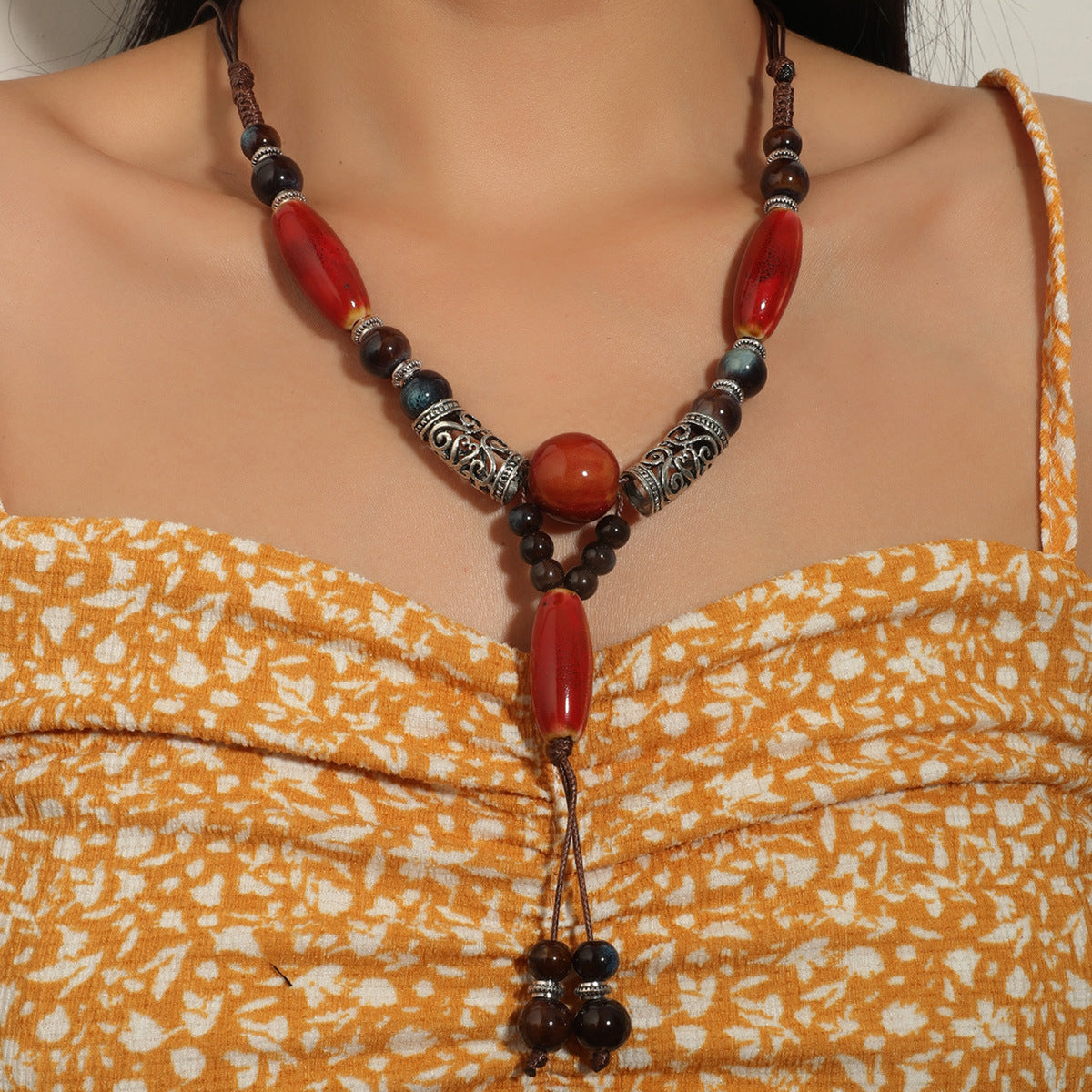 Fashion Beaded Ceramic Beads Bohemian Gravel Color Necklaces