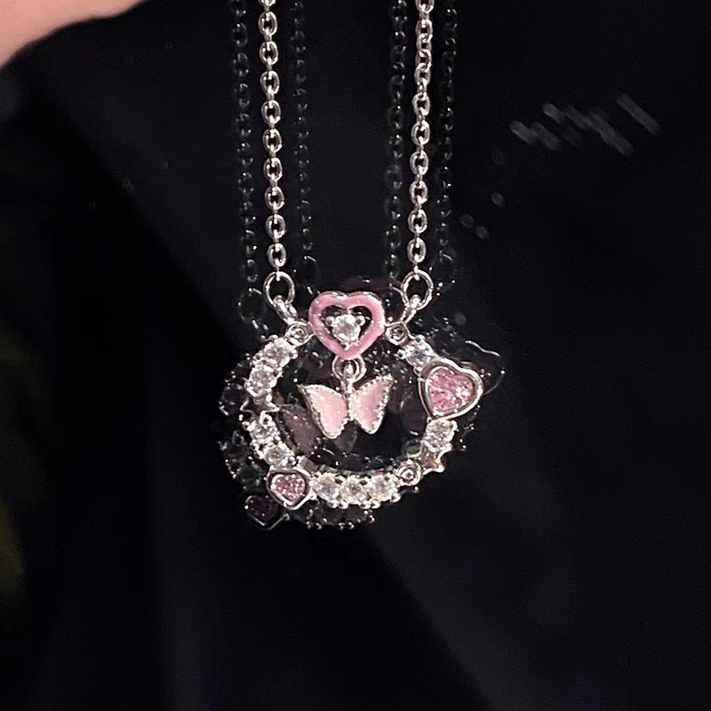 Colliers avec pendentif en diamant et cœur d'amour, version papillon
