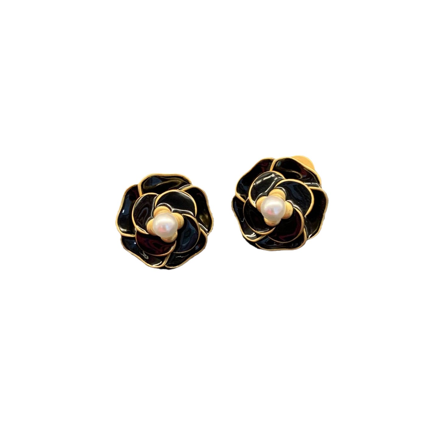 Retro Style Sier Needle Black Camellia Light Rings