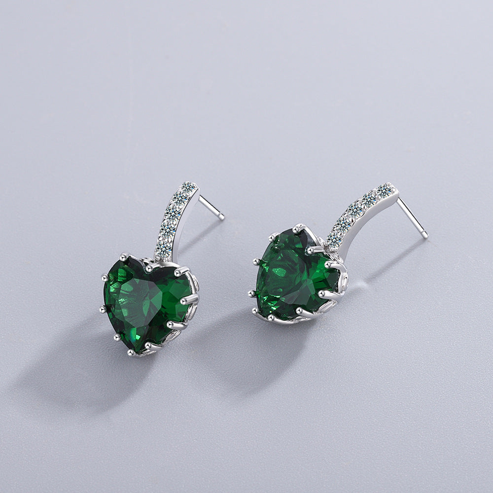 Women's Fashion Zircon Sea Blue Love Heart Earrings