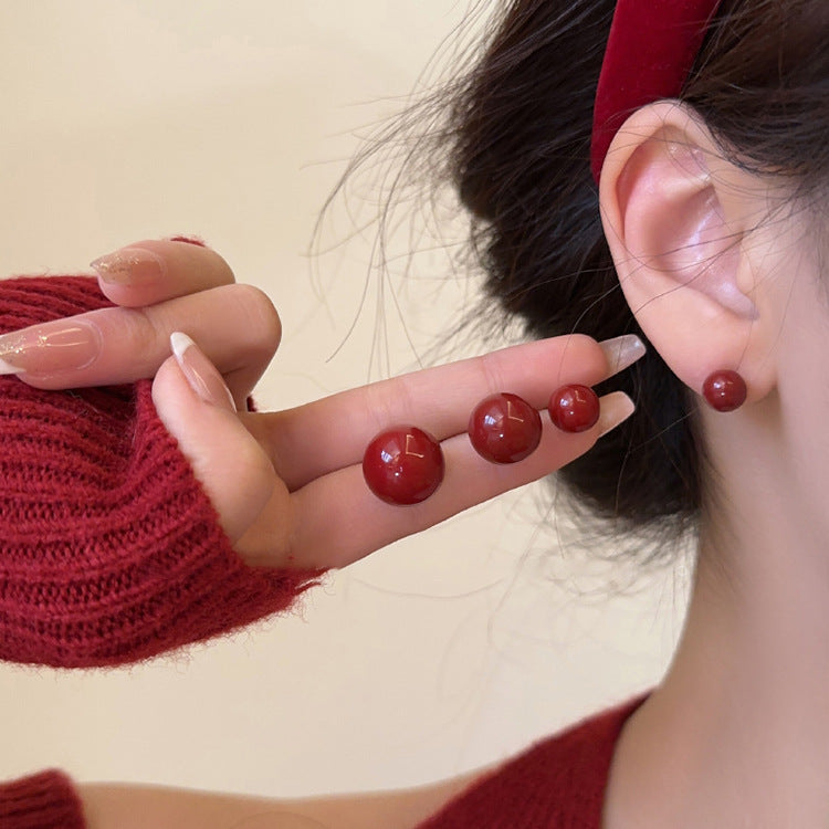 Rote Perlenohrringe für Damen im französischen Stil, Retro-Minority-Ohrringe