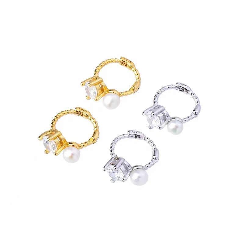 Women's Korean Style Simple Single Rhinestone Pearl Ear Clip Graceful Earrings