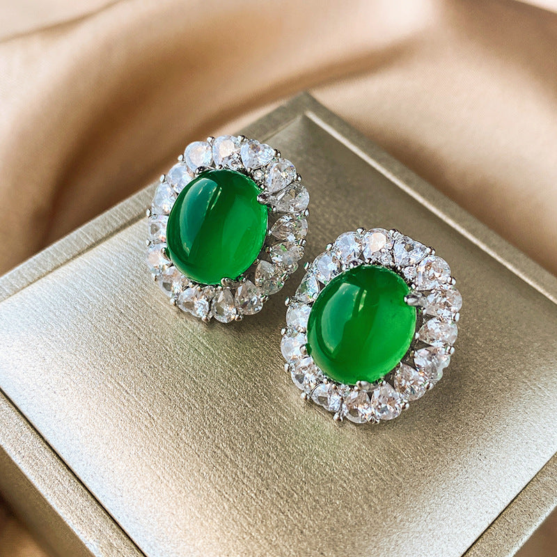 Sheng Copper Sole Gold Plated Fluorescent Green Chalcedony Jewelry Set