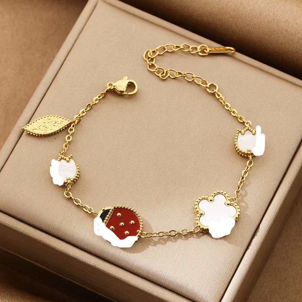 Light Luxury Series Romantic Cherry Blossoms Ladybird Double-sided Fritillary Fashion Bracelet