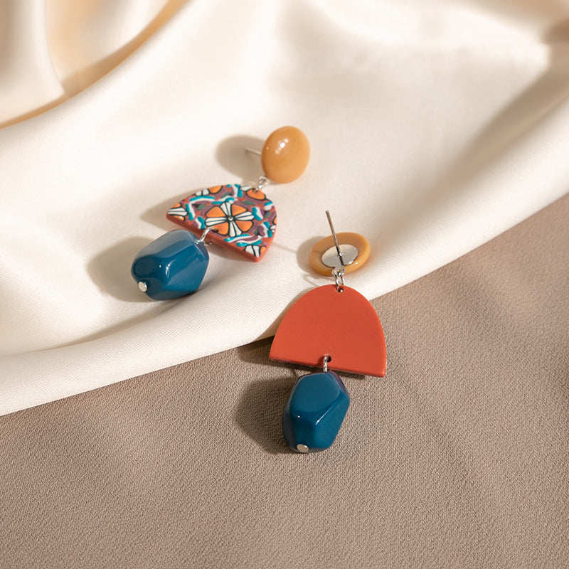 Contrast Color Acrylic Irregular Geometric Personalized Long Eardrops Earrings