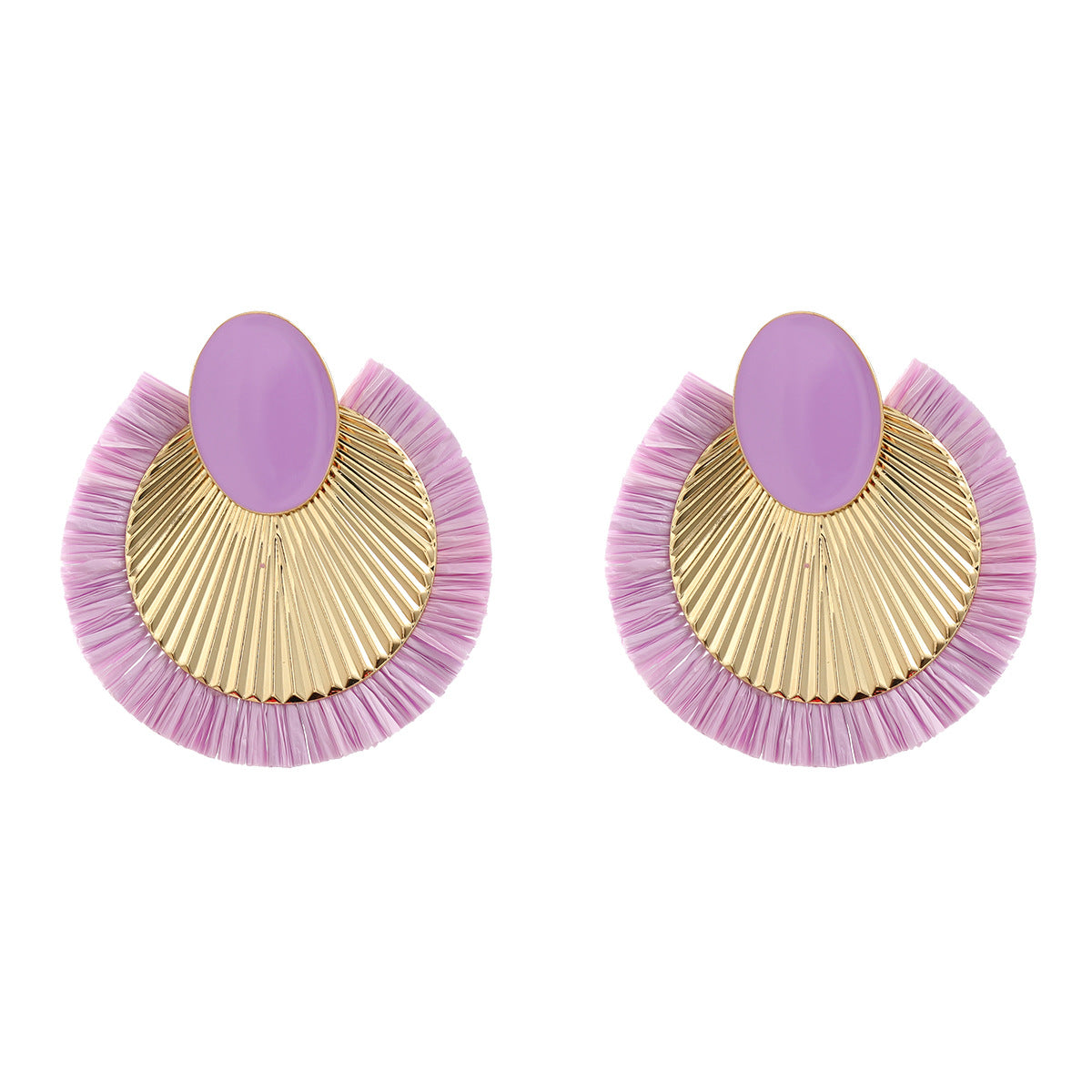 Raffia Female Striped Alloy Round Bohemian Earrings