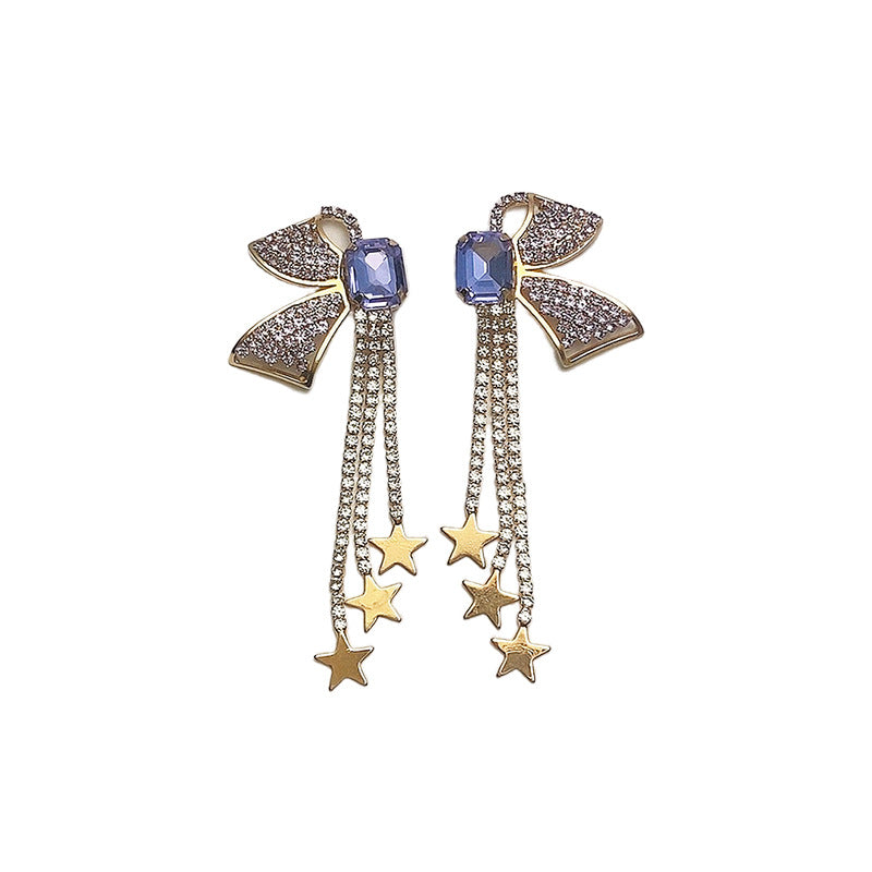Women's Square Bow Star Tassel Light Luxury Earrings