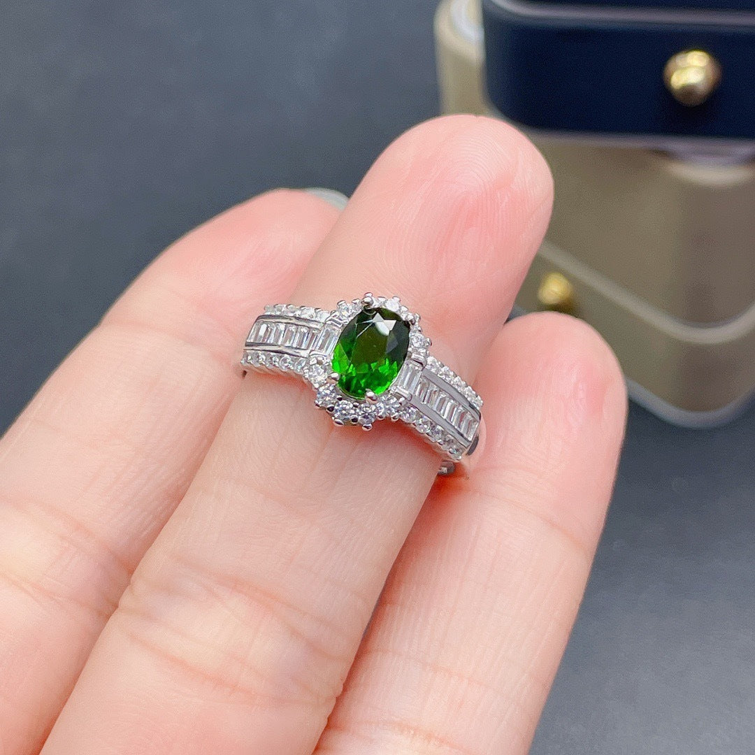 Imitation natürlicher Diopsid für Damen, weibliche quadratische Diamant-Smaragdringe