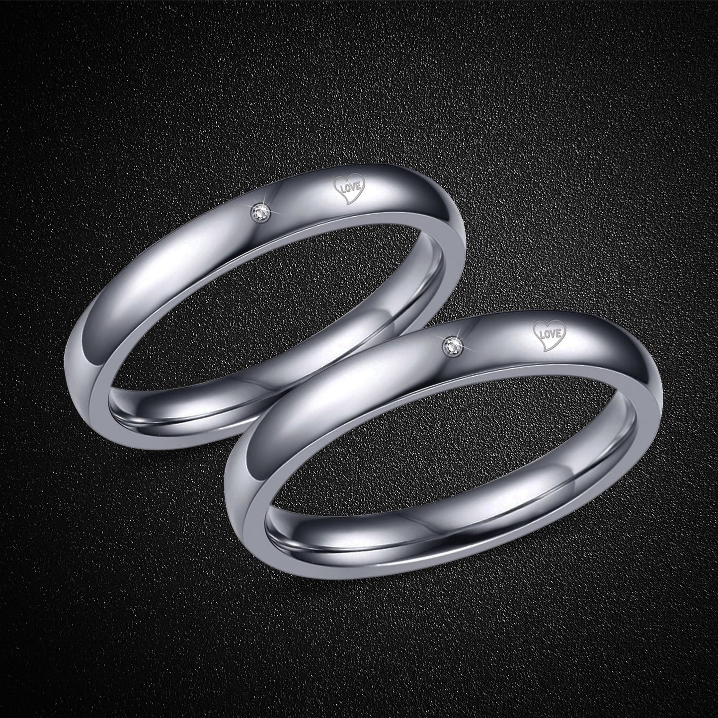 Fashion Titanium Steel Genuine Diamond Couple Rings