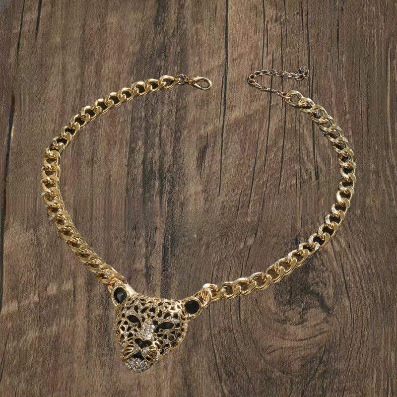 Colliers tête de léopard en or et diamants punk pour femmes et hommes