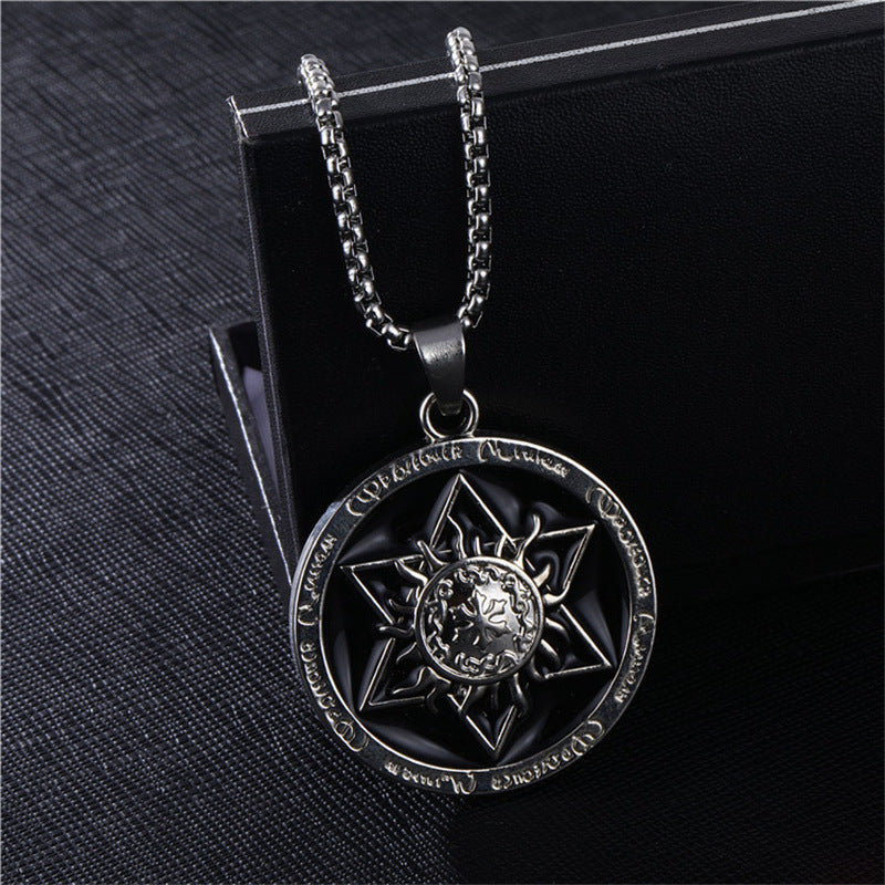 Colliers à pendentif rond pour femmes, hommes et femmes, mode rétro hexagramme