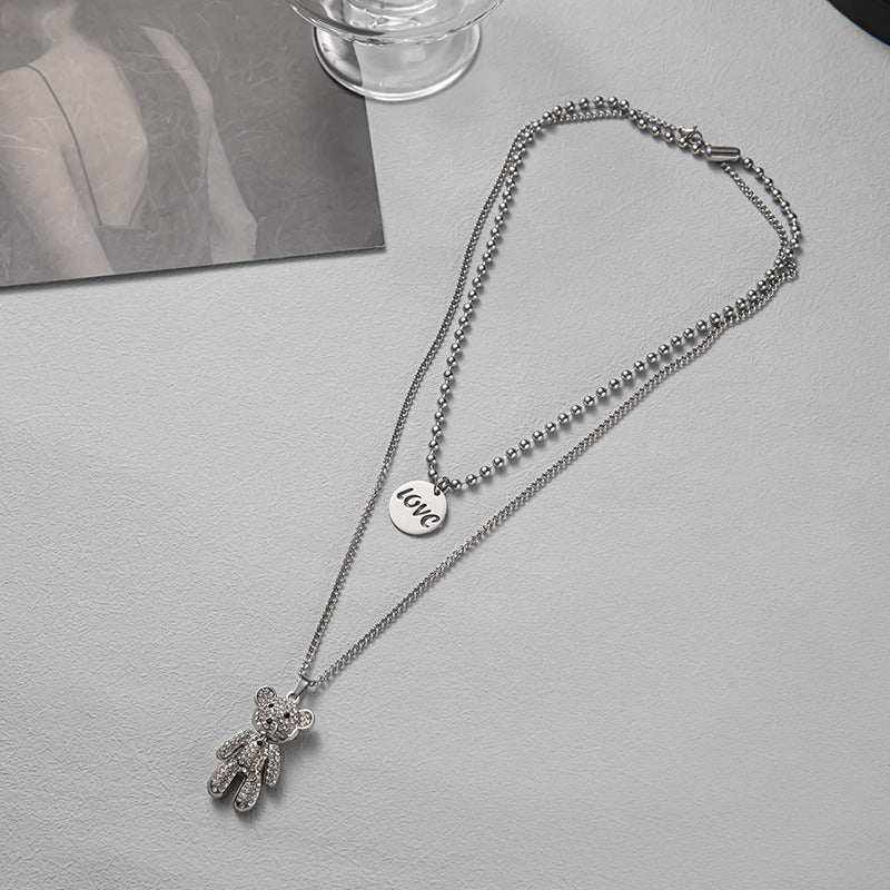 Women's Letter Double Layer Twin Suit Long Necklaces