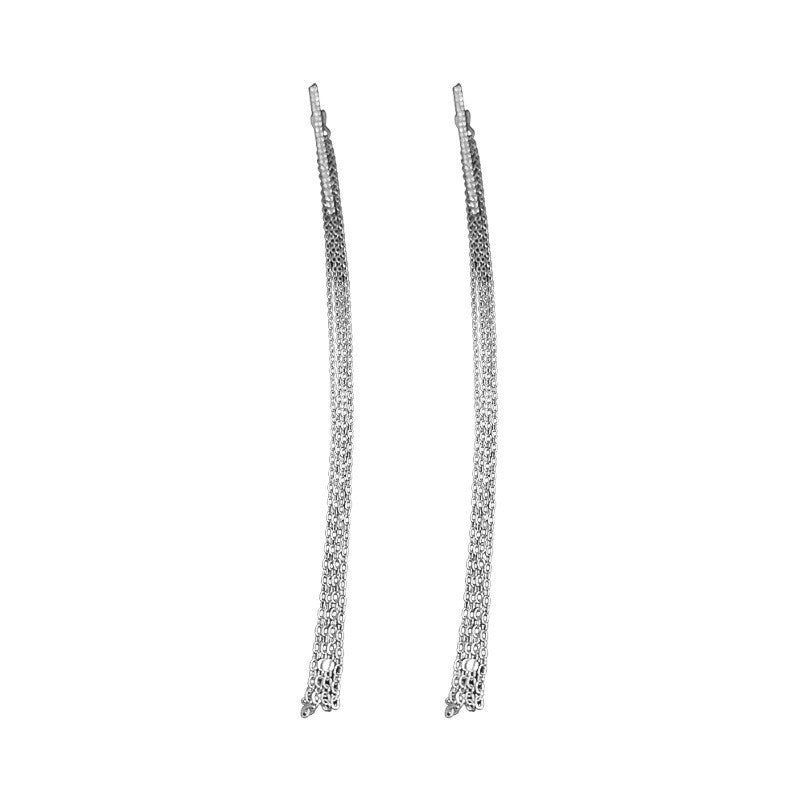Women's Personalized Sier Tassel Long Fashionable High-grade Earrings