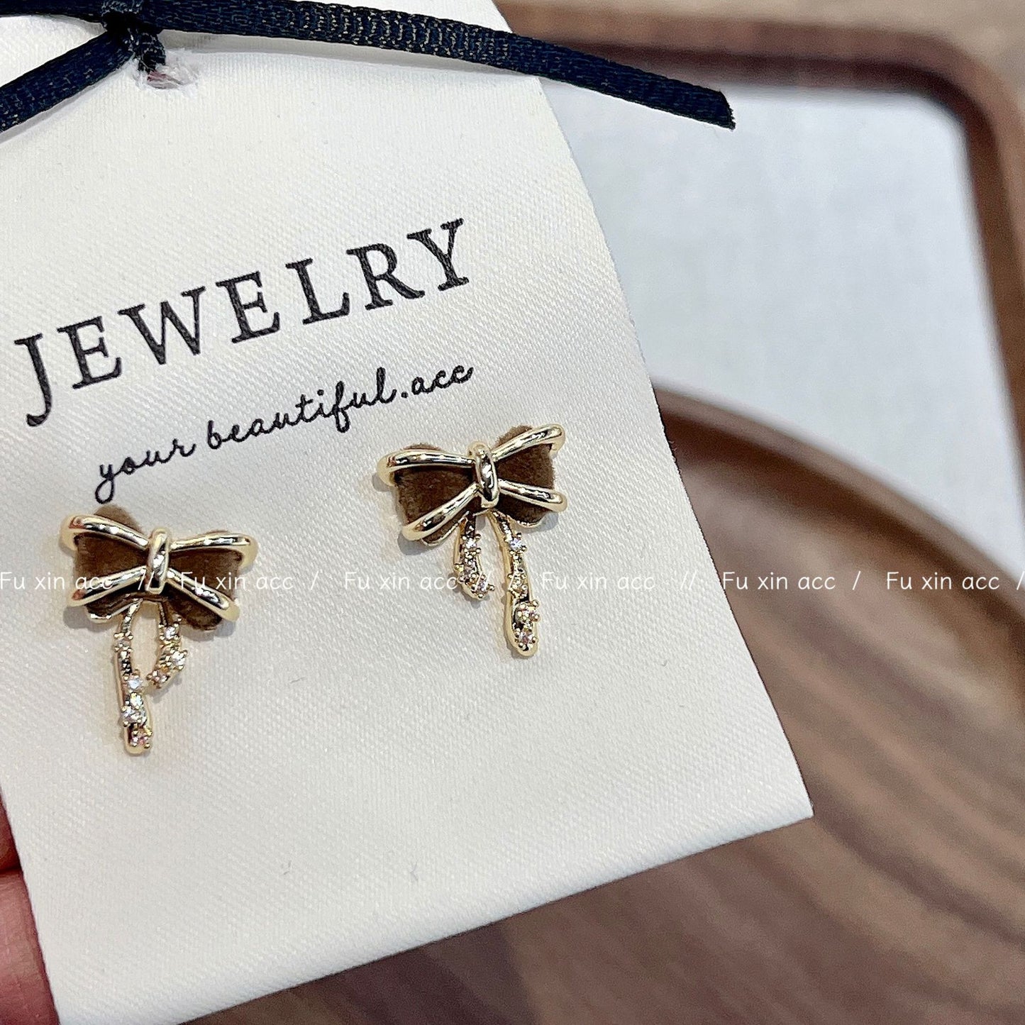 Damen-Retro-Ringe mit schwarzer Schleife im französischen Stil