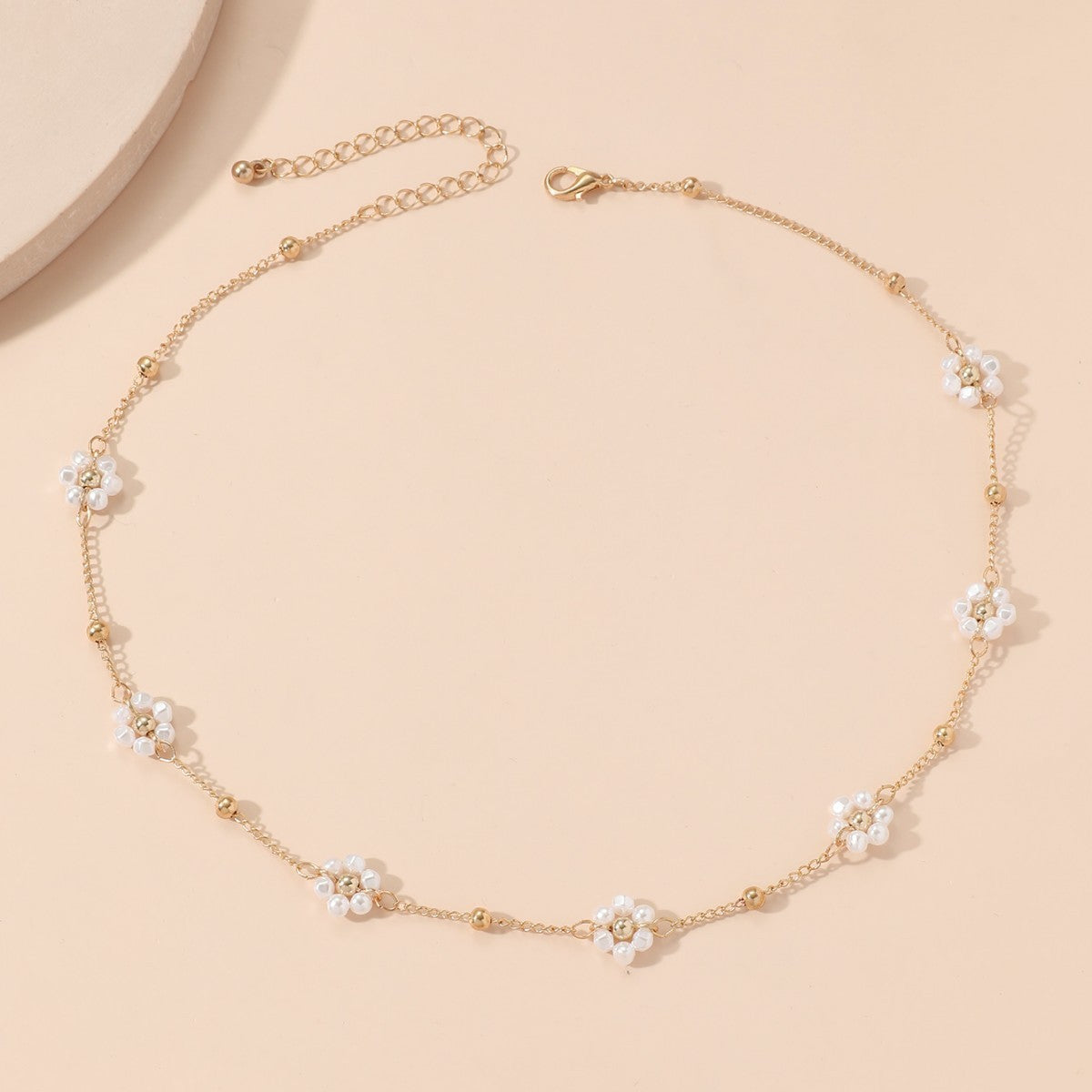Women's Handmade Beaded Chain Flower Pearl Clavicle Necklaces