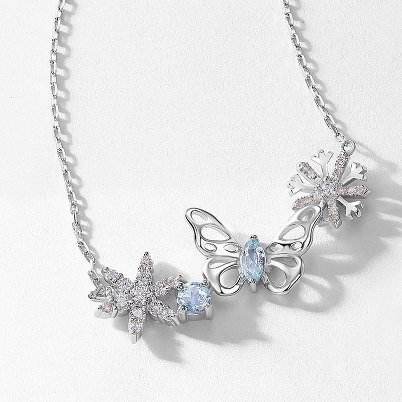 Women's Simple Hollow Butterfly Style Sterling Sier Necklaces