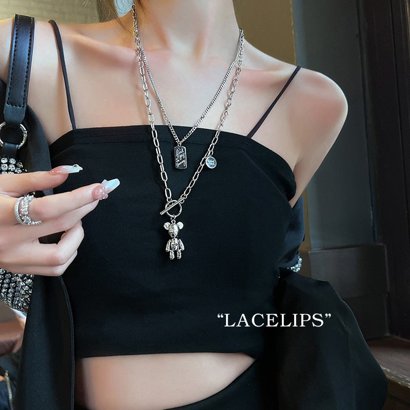 Women's Chain Trendy Niche Long Bear Pendant Double Necklaces