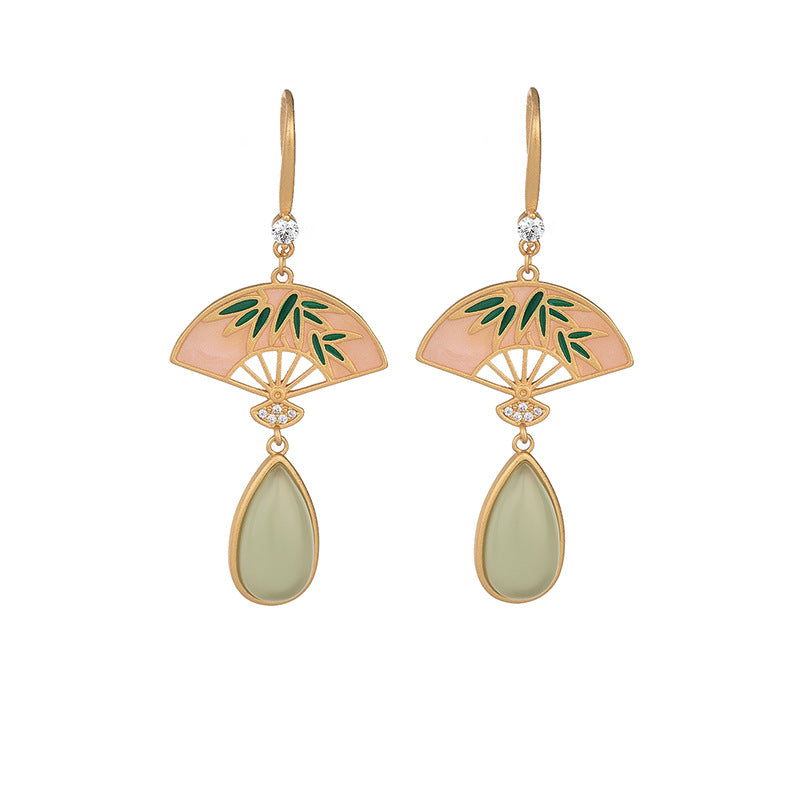 Ancient Gold-plated Enamel Color Court Circular Fan Earrings