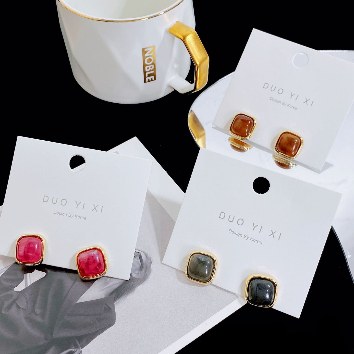 Style Hepburn Amber Sier Needle Refined Simple Earrings