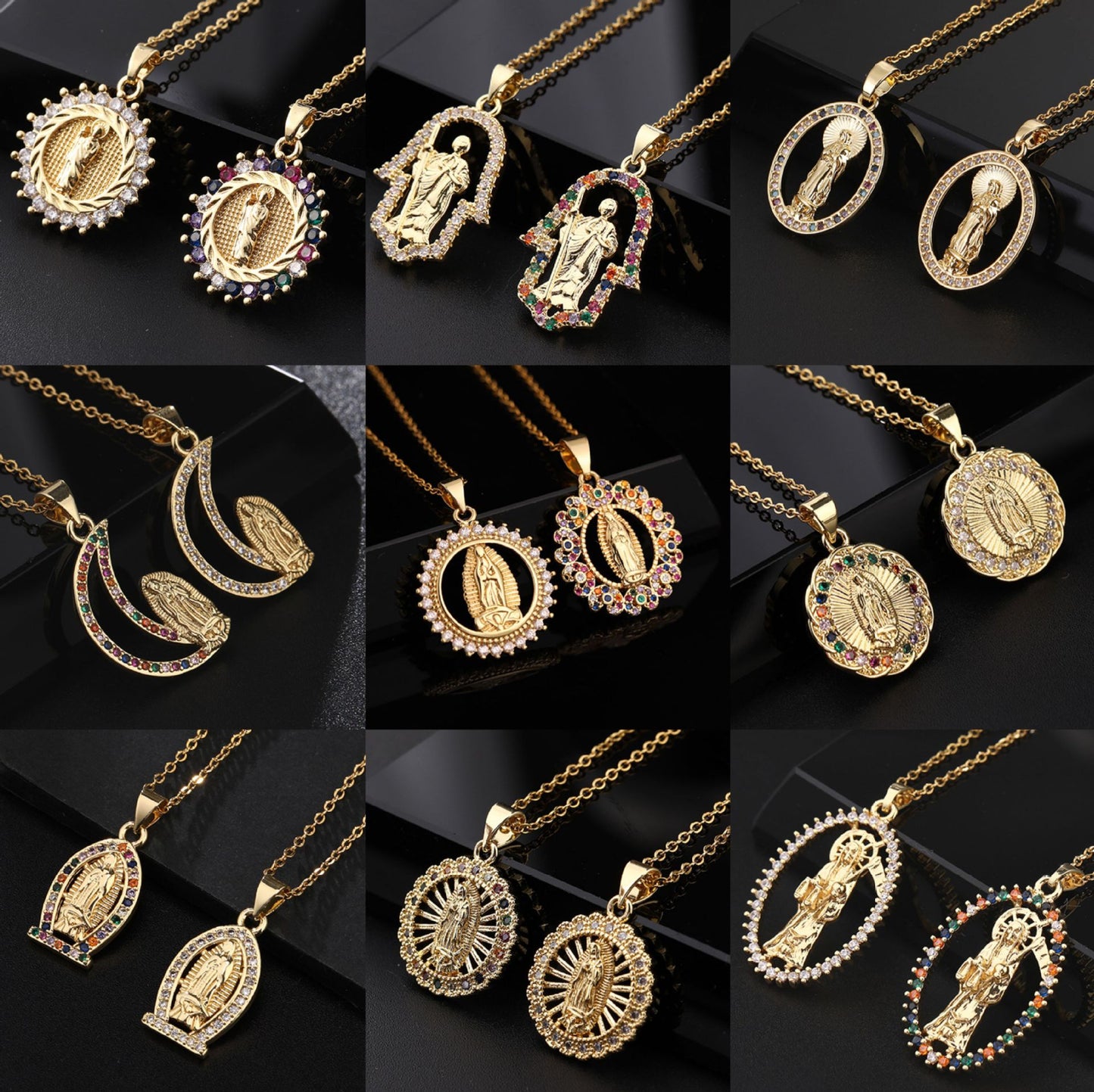 Women's Religious Copper Micro Inlay Colorful Zircon Pendant Necklaces