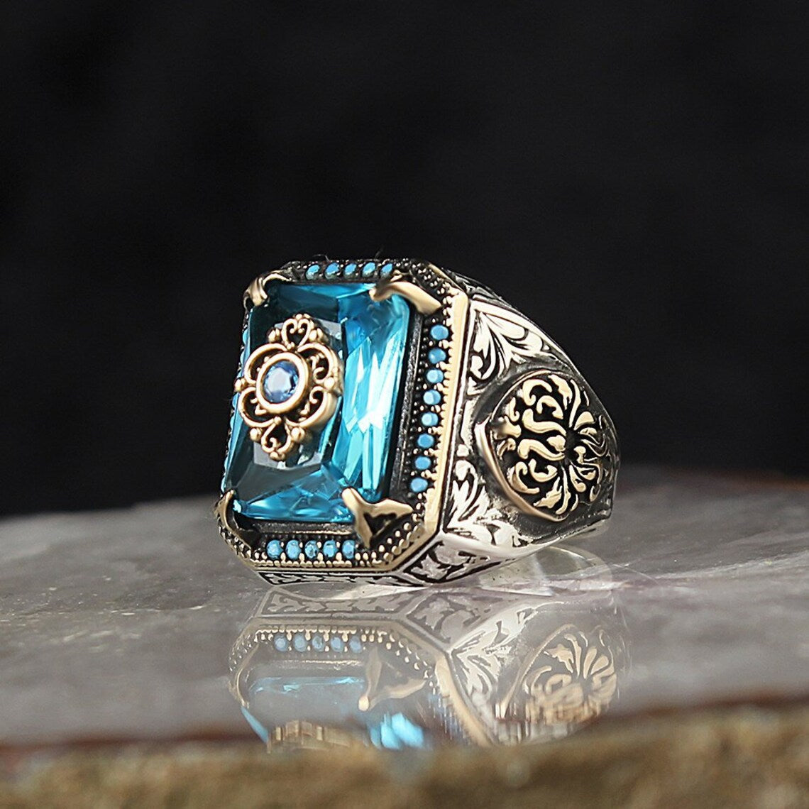 Herren Ornament Retro Black Square Alloy Punk Ringe