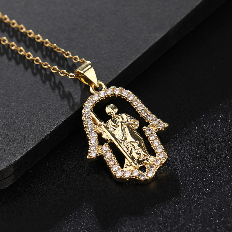 Women's Religious Copper Micro Inlay Colorful Zircon Pendant Necklaces