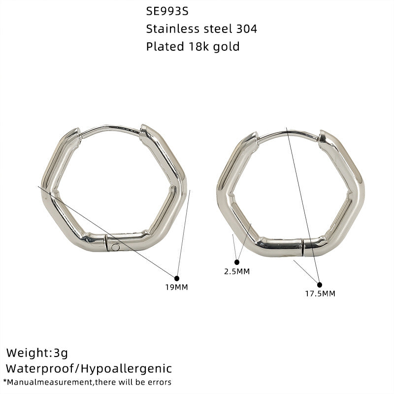 Stainless Steel Simple Geometric Gold Hexagon Personality Titanium Ear Rings