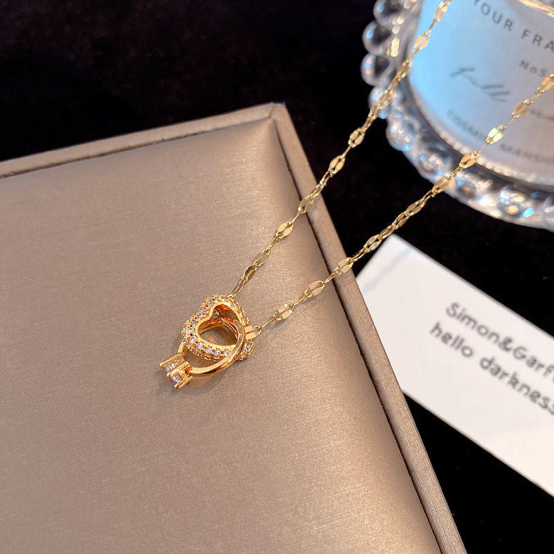 Women's Diamond Love Heart Double Gold Titanium Necklaces