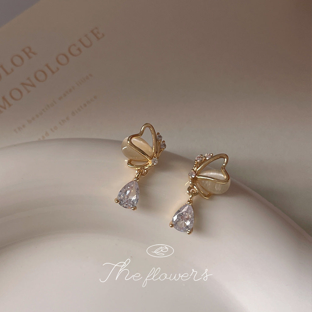 Boucles d'oreilles en verre plaqué aiguille en argent papillon Zircon